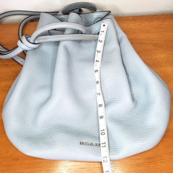 Michael Kors Dalia Drawstring Backpack Powder Blue Pebbled Leather Bag Travel - Picture 9 of 12